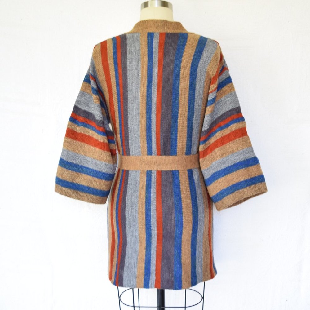 Vintage stripe hippie boho wrap kimono cowichan - Picture 7 of 8